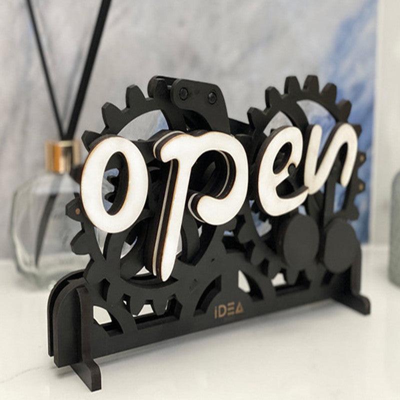 Open Closed Sign Front Door Sign Creative Gear Mechanism Wood Manual Mechanical Hanging Open-Closed Sign Home Supplies - Trendha