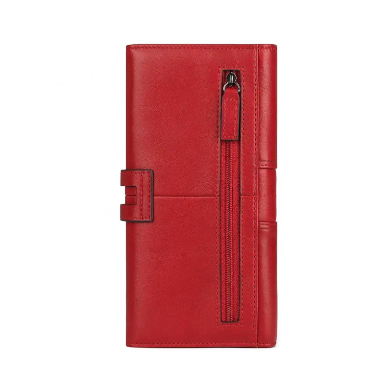 Genuine Leather Long Wallet with RFID Protection and Cellphone Pocket