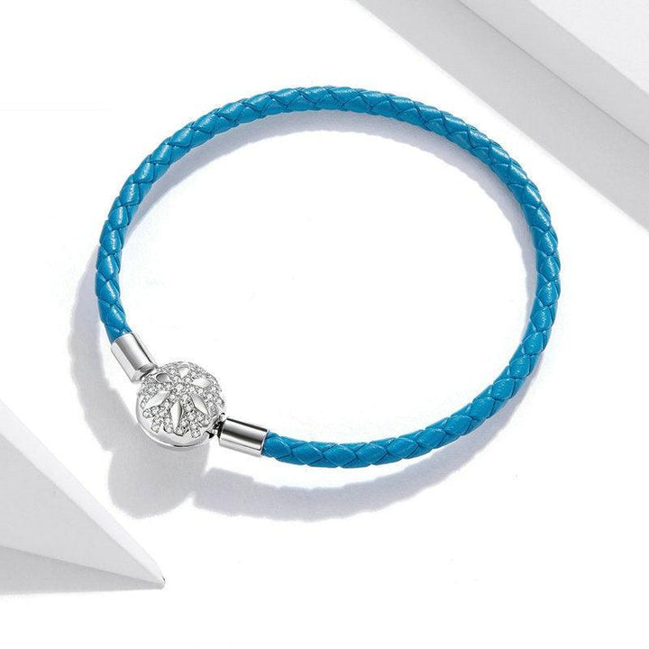925 Silver Braided Blue Leather Rope Basic Single Chain - Trendha