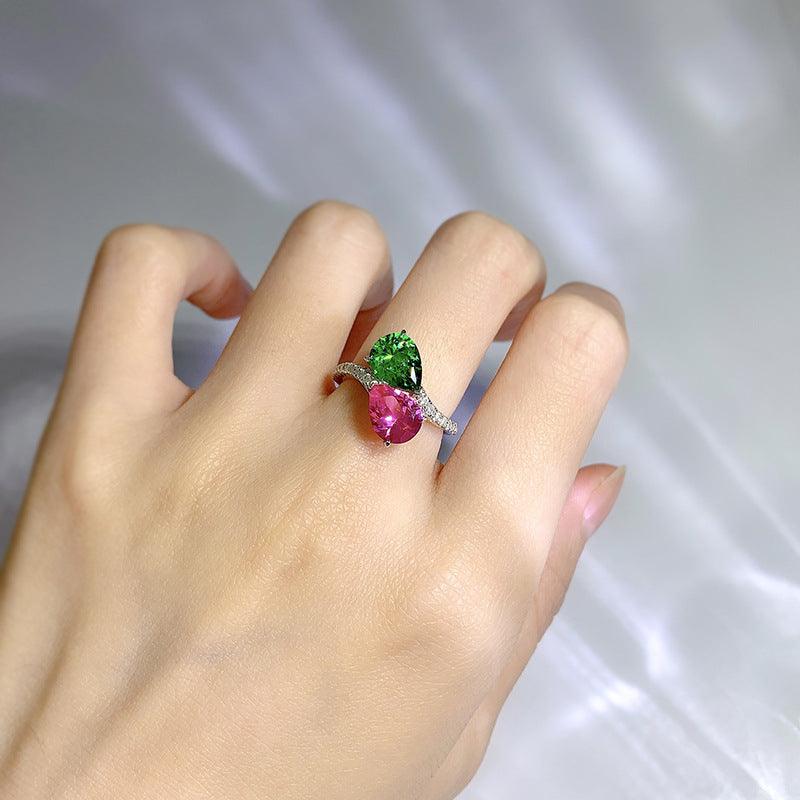 925 Silver Drop Shape High Carbon Diamond 79 Rhinestone Ring