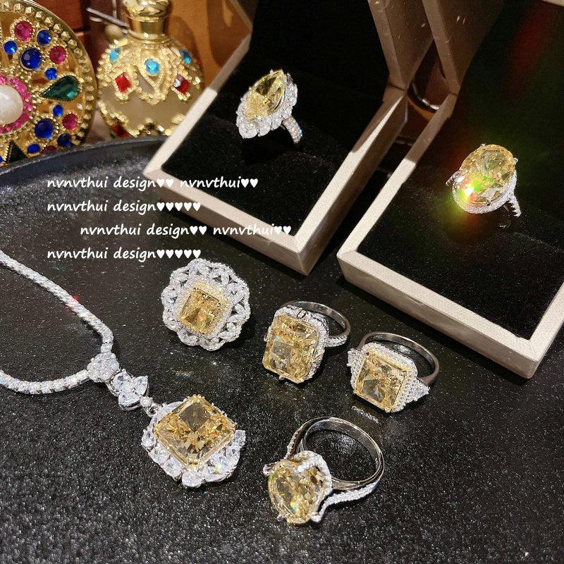 925 Silver Goose Yellow Gemstone Flower Ring - Trendha