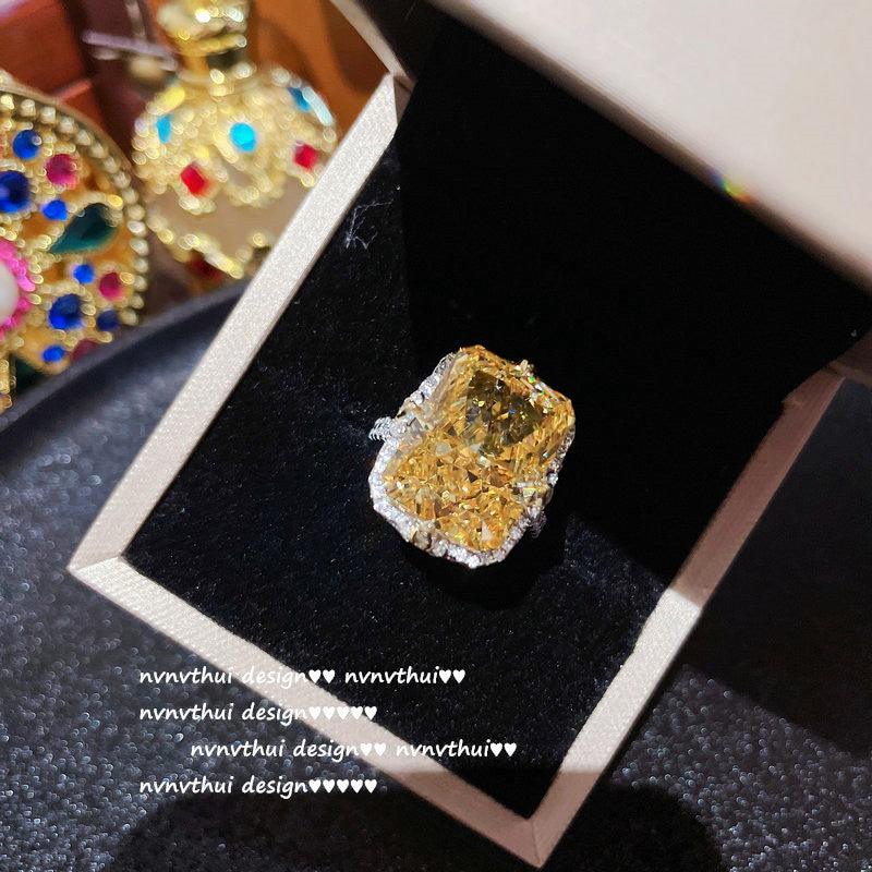 925 Silver Goose Yellow Gemstone Flower Ring - Trendha