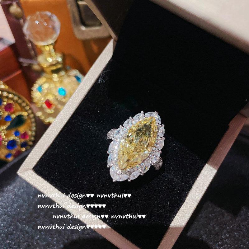 925 Silver Goose Yellow Gemstone Flower Ring - Trendha