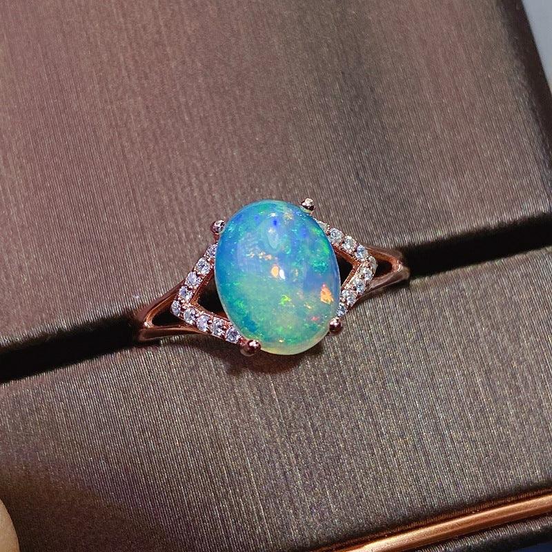 925 Silver Inlaid Natural Australian Opal Ring - Trendha