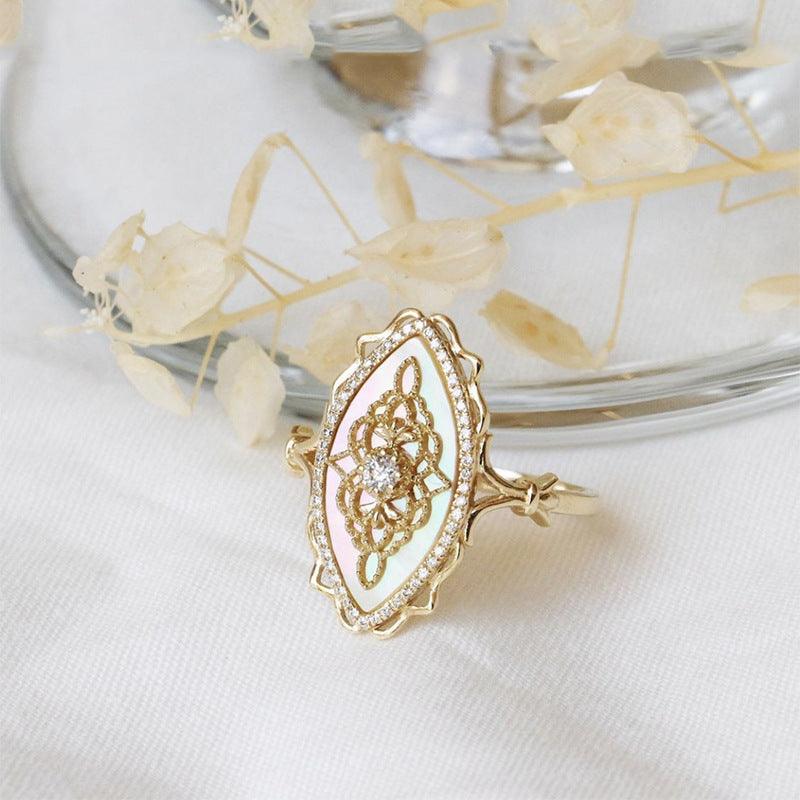 925 Silver Inlay Natural Dish Shell Zircon Ring For Women - Trendha