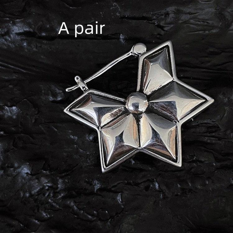 925 Silver Retro Three-dimensional Six-pointed Star Ear Buckle - Trendha