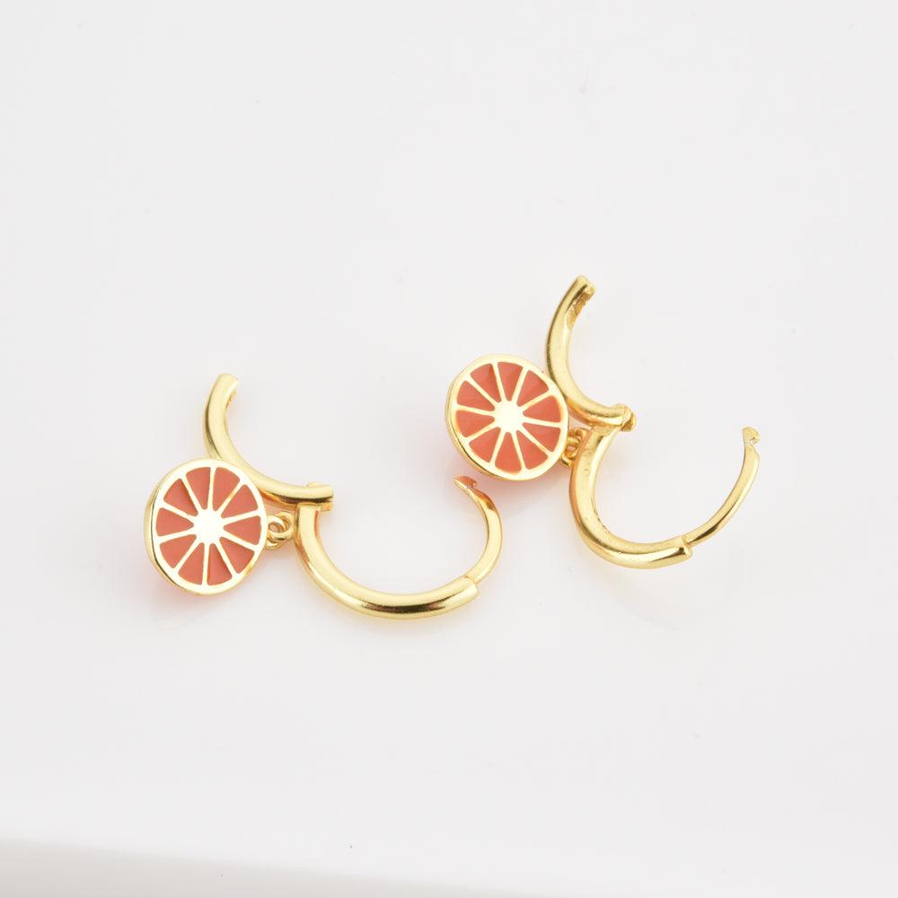 925 Sterling Silver Gold Orange Fruit Drop Earring - Trendha