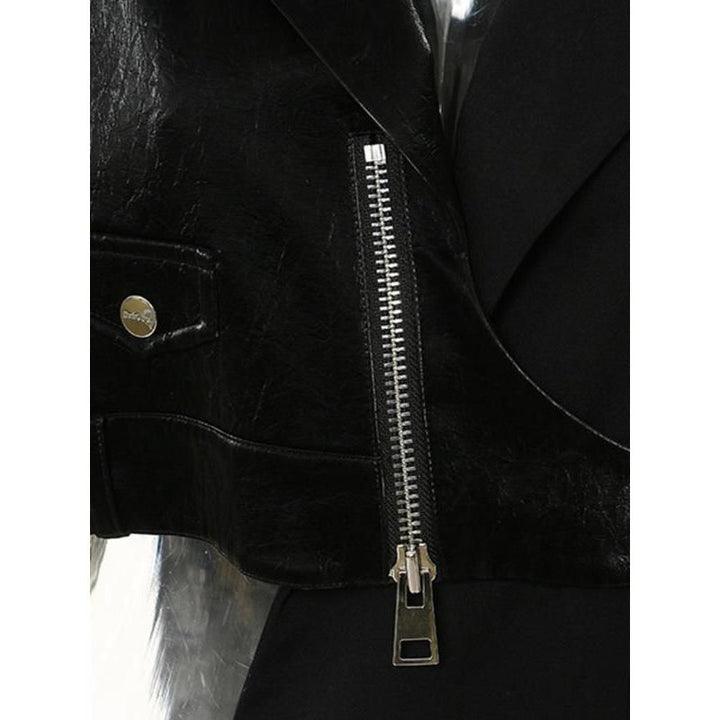 Chic Irregular Women's Blazer with PU Leather Splicing