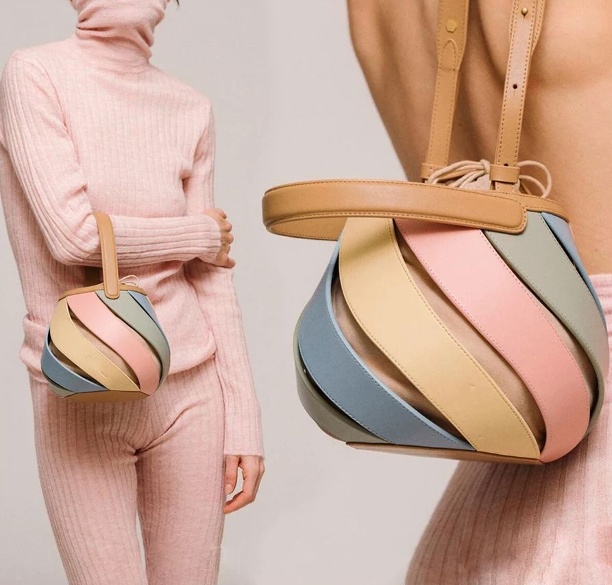 Colorful Striped PU Leather Bucket Handbag