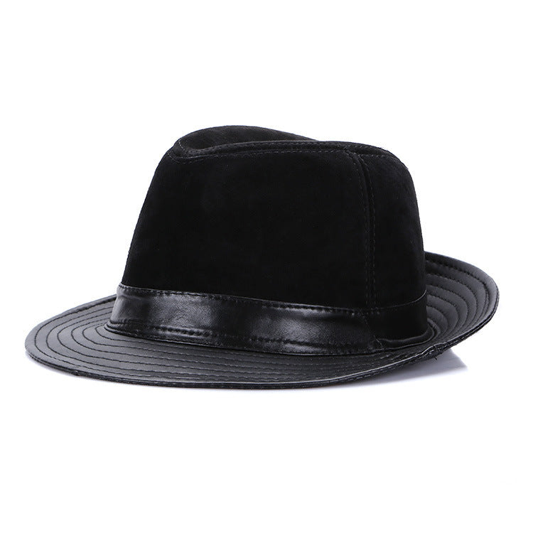 Men's Fashion Casual Authentic Leather Sheepskin Top Hat