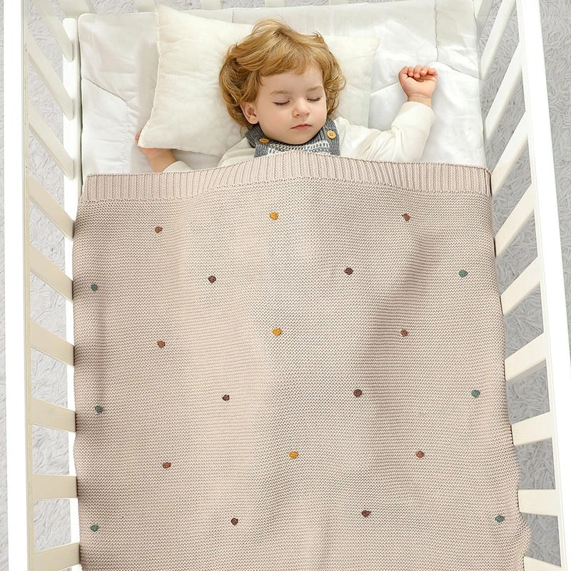 Soft Cotton Knit Baby Blanket - Unisex Dot Pattern Stroller & Crib Quilt