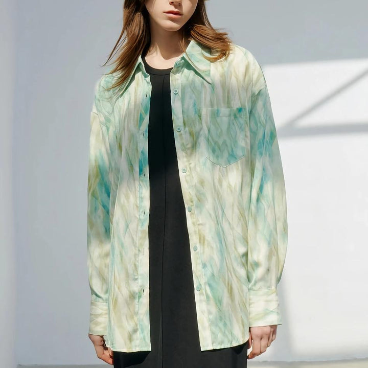 Satin Print Long Sleeve Fashion Blouse for Women