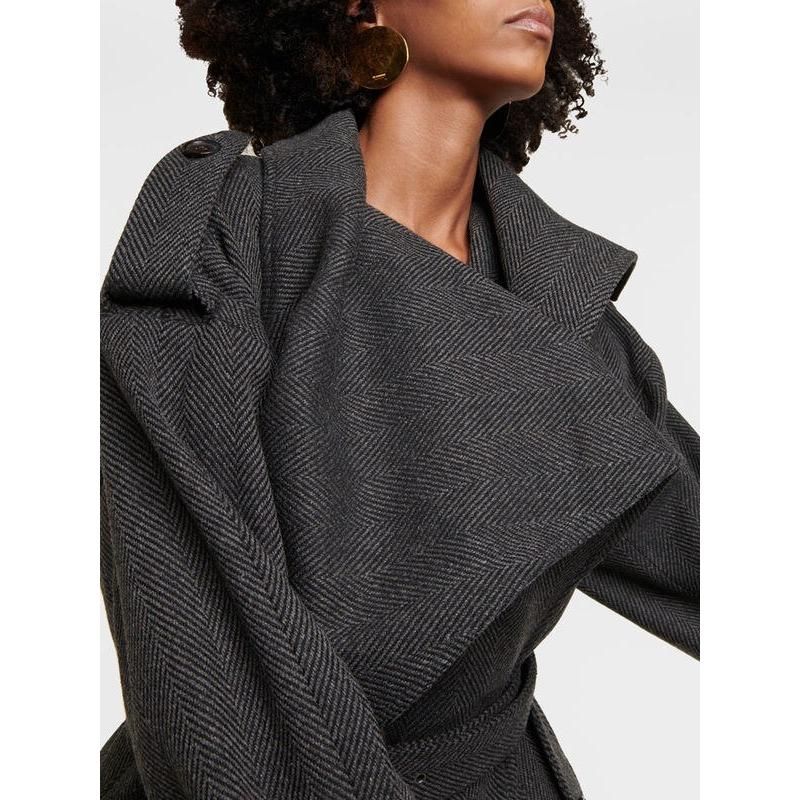 Casual Chic Spliced Belt Coat with Scarf Collar