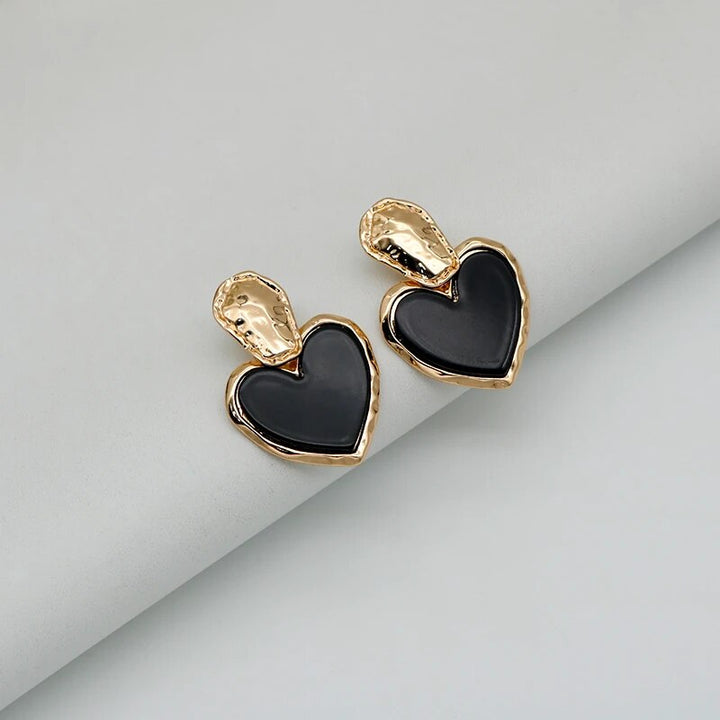 Black Heart Drop Earrings - Vintage Zinc Alloy Fashion Jewelry