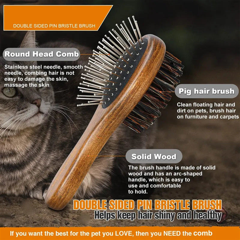 2-Sided Pin Bristle Dog Brush for Small Dogs and Cats