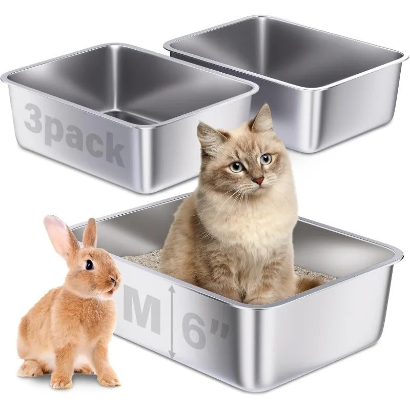 Stainless Steel Cat Litter Box 3-Pack