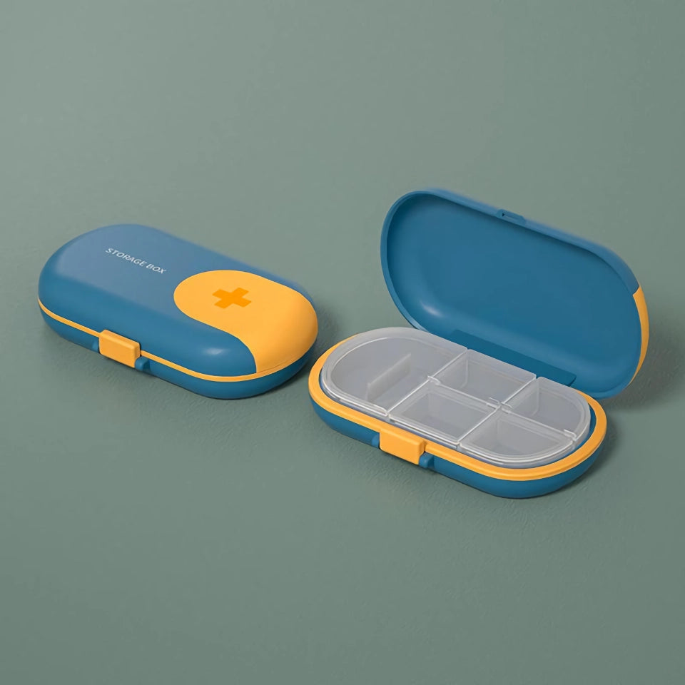 Portable Travel Pill Case & Cutter – 4/6 Grid Organizer for Medicine