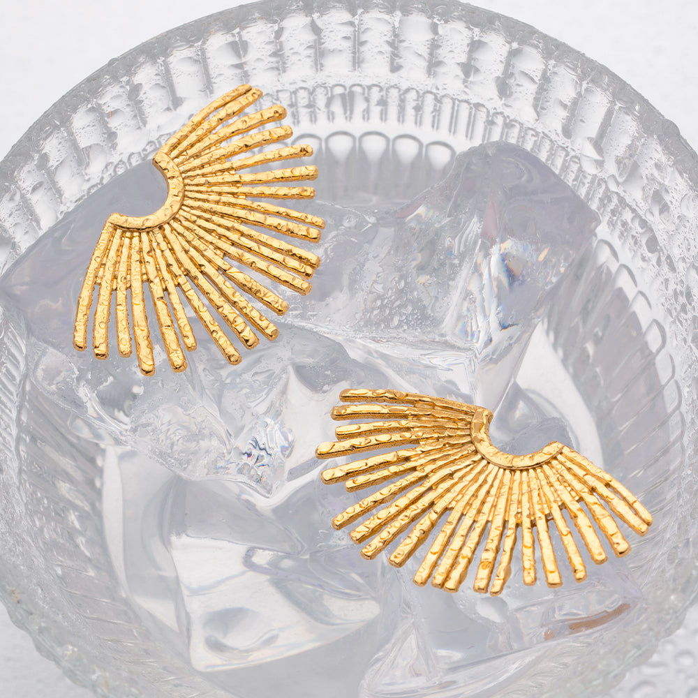 18K Gold Plated Hollow Wing Fan-Shaped Chunky Pendant Earrings