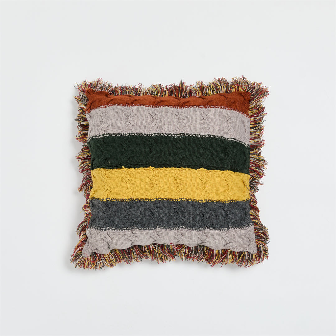 Boho Decorative Wool Knitted Fringed Pillow for Sofa and Bed