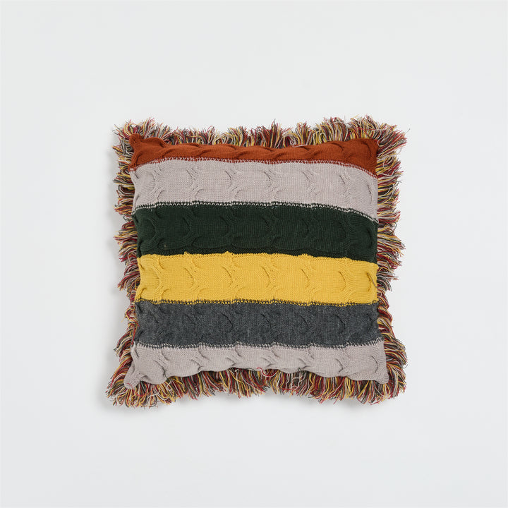 Boho Decorative Wool Knitted Fringed Pillow for Sofa and Bed