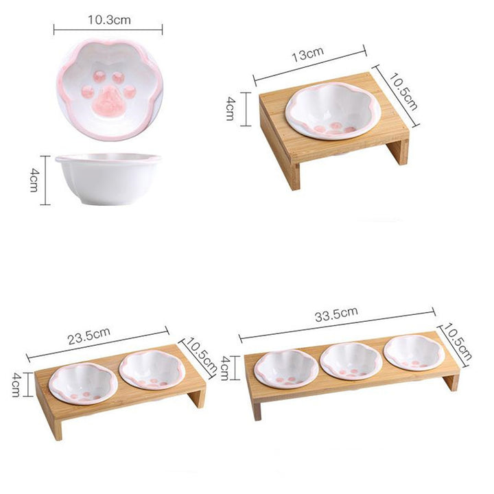 Cartoon Paw Design Raised Pet Bowls with Wooden Stand