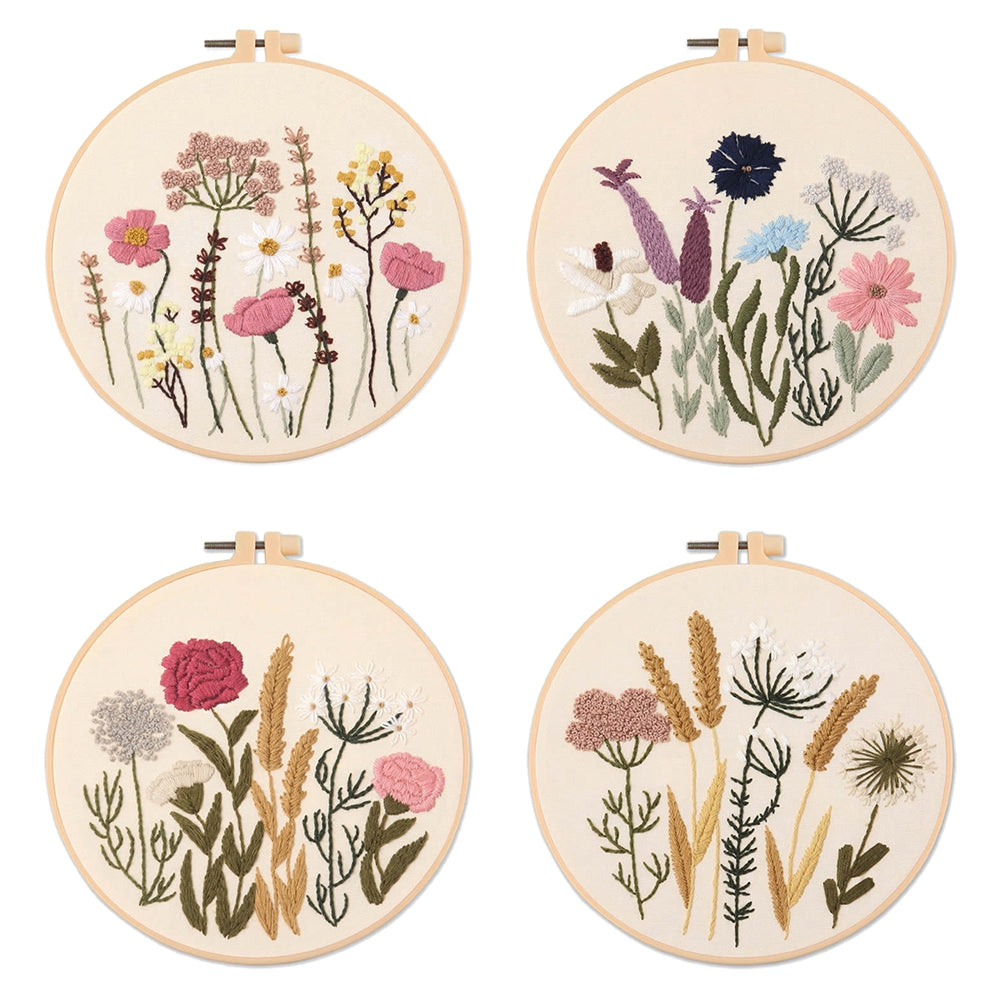 Beginner Floral Embroidery Kit with Cross Stitch Patterns