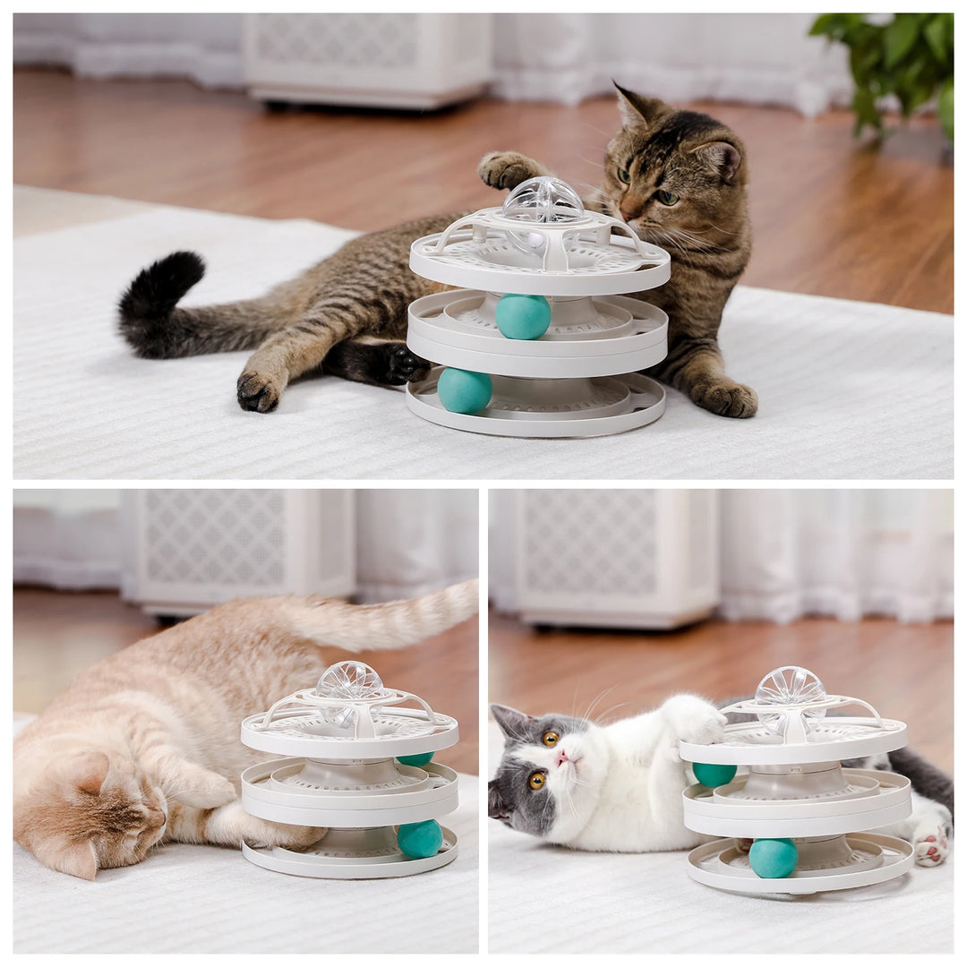 Interactive Cat Toy Round Tower with Turntable Balls for Active Play and Molar Care