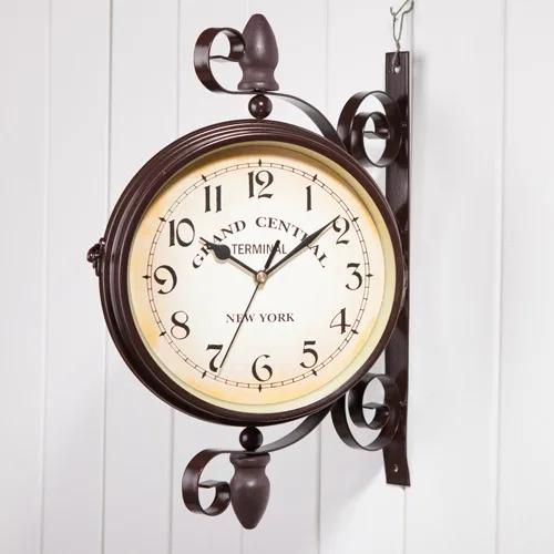 Vintage Brown Double-Sided Hanging Wall Clock