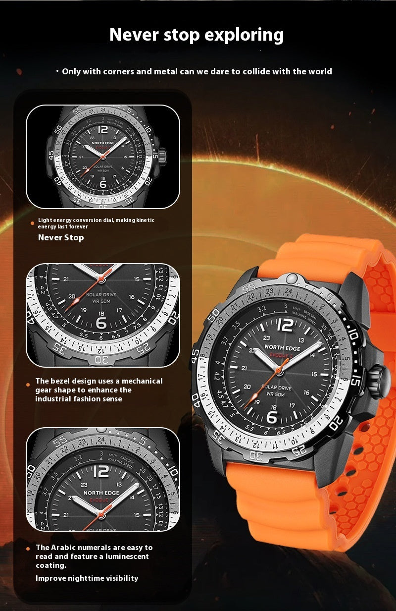 Outdoor Sports Waterproof Solar Rechargeable Watch Eco-Drive Luminous Long Endurance Swimming Men&