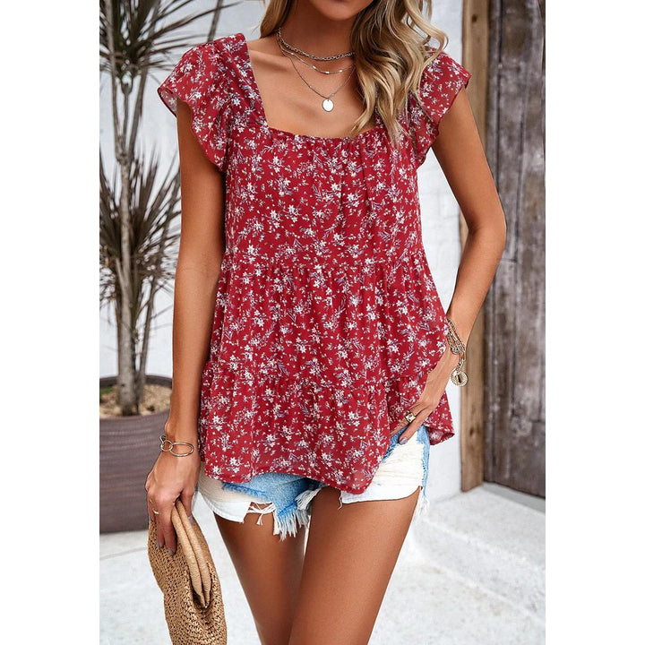 Summer Floral Square Neck Ruffled Top