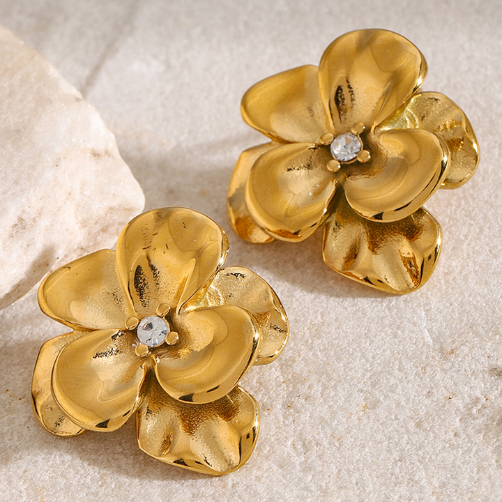 18k Gold Plated Flower Stud Earrings