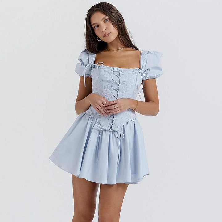 Elegant Puff Sleeve Square Collar Mini Dress