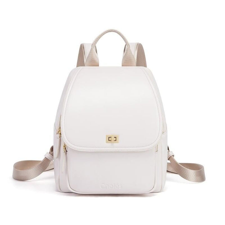 Trendy Off-white Leather Backpack for Women