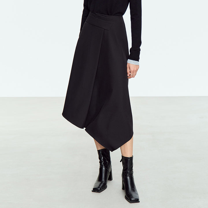 Minimalist Asymmetrical A-Line Midi Skirt