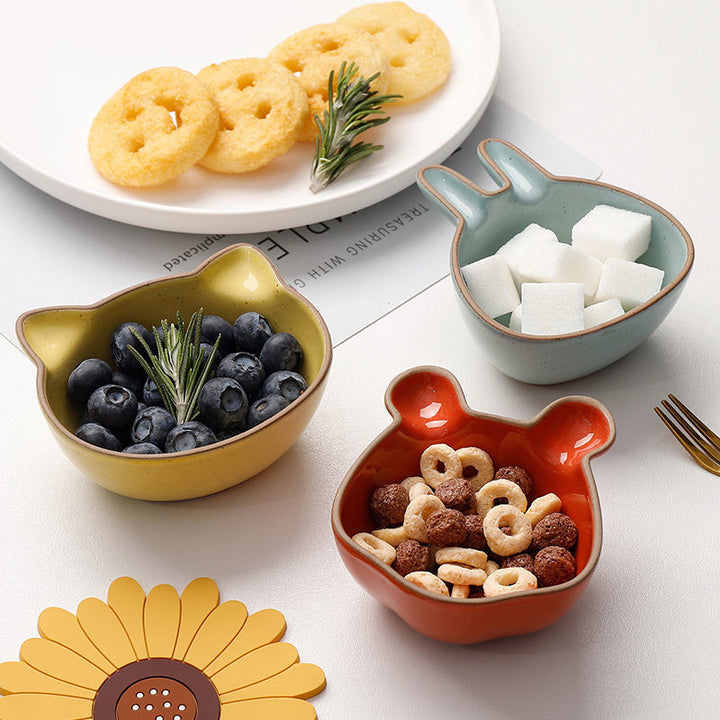 Cute Cartoon Ceramic Snack & Sauce Dish Set