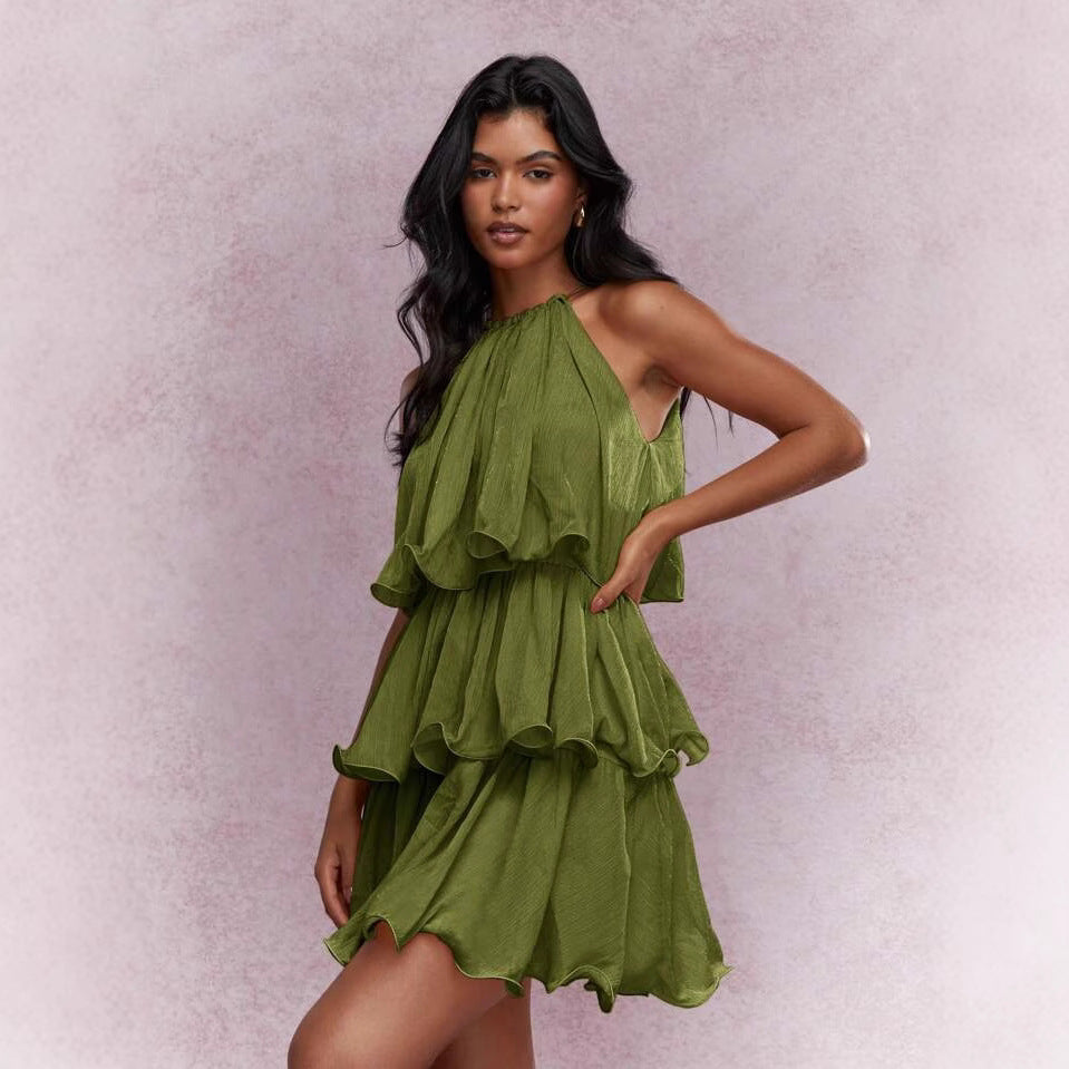 Strapless Sleeveless Sheer Dress With Ruffled Hem And Elegant Design