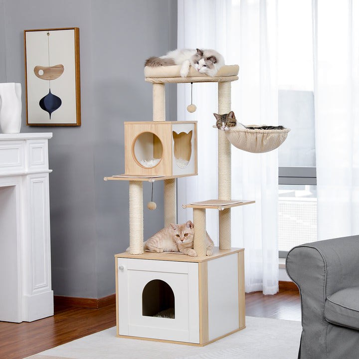 Luxury Multi-Level Cat Tree Tower with Cabinet and Sisal Posts