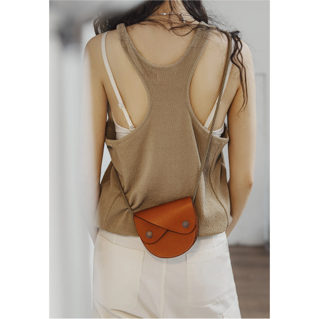 Vintage Double-Layer Leather Saddle Bag - Elegant Small Crossbody