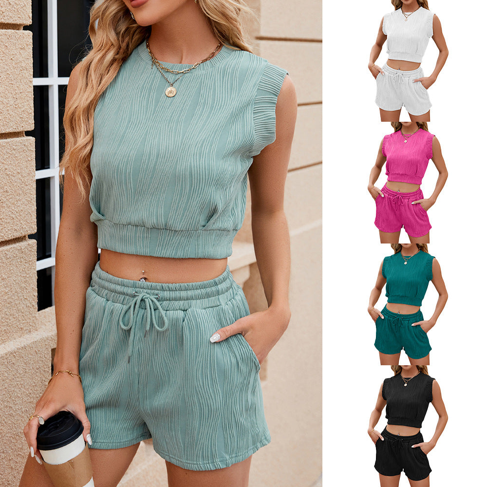Textured Sleeveless Top and Shorts Set