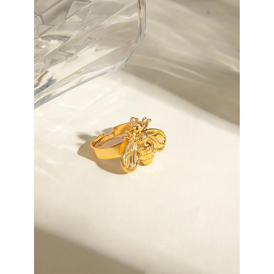 18K Gold Plated Stainless Steel Bee Shaped Geometric Ring