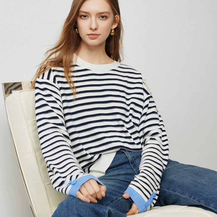 Women's Striped Knitted Sweater - Autumn Long Sleeve Pullover