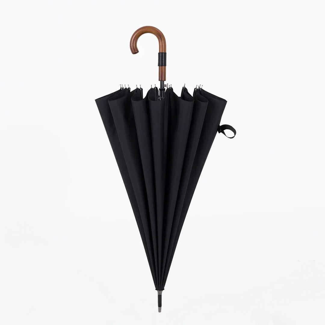 Windproof Long-Handle Umbrella - 16 Ribs, Wooden Handle, 120cm Diameter