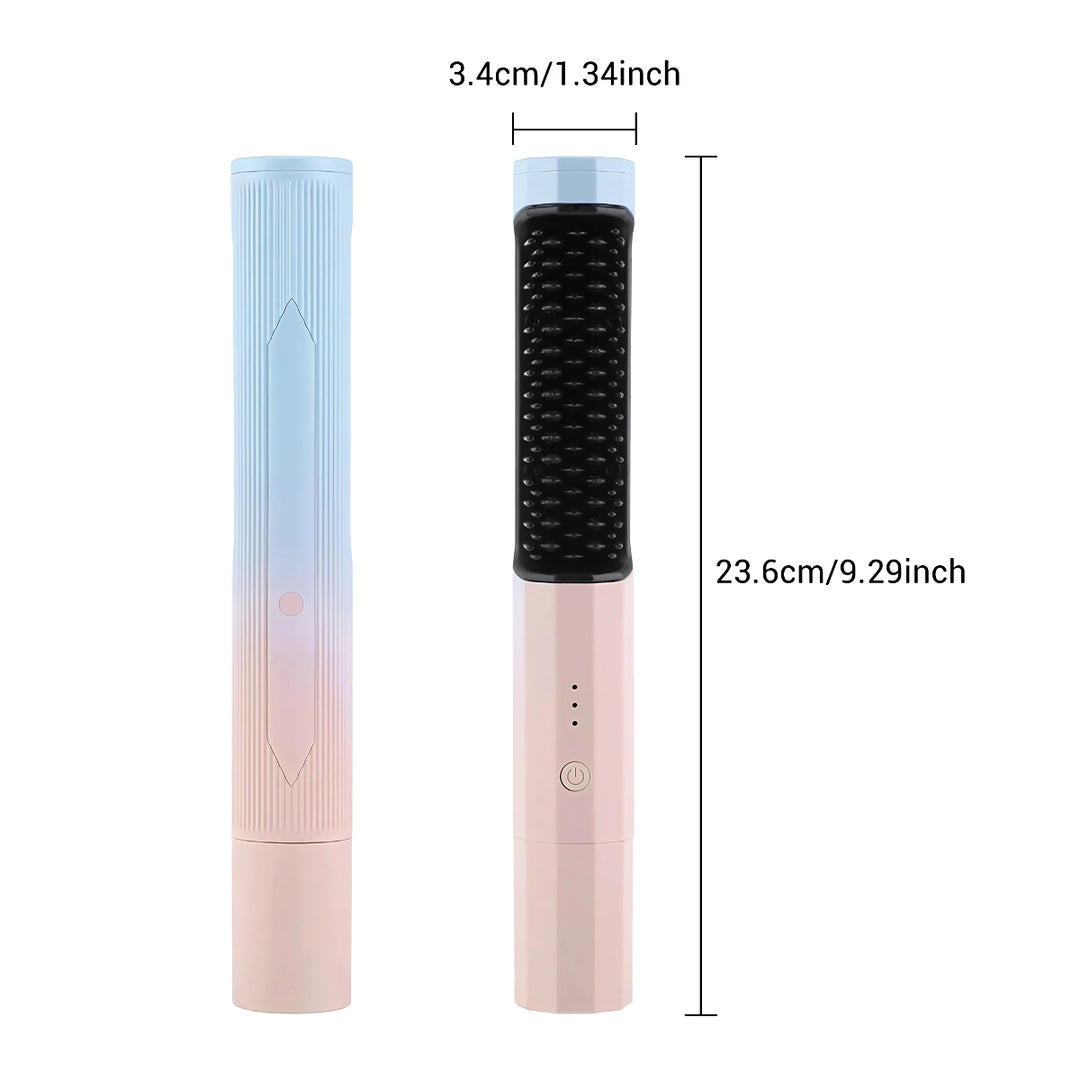 Portable Wireless Hair Styling Brush: Fast-Heating USB Rechargeable Straightener & Curler