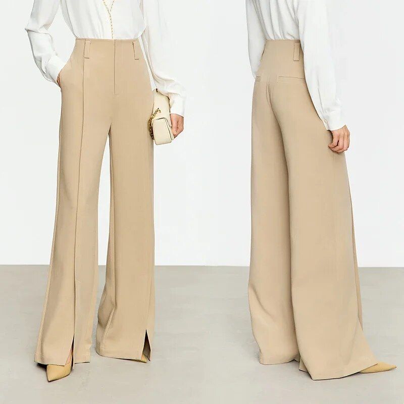Winter Casual Chic Wide-Leg Pants with High Slit