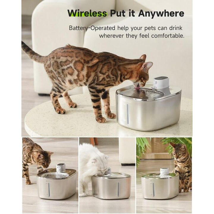 4L Stainless Steel Wireless Pet Water Fountain with Motion Sensor