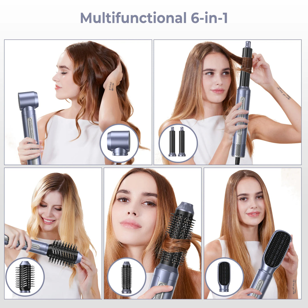 6-in-1 Detachable Hair Dryer Brush & Styling Tool – High-Speed Ionic Blow Dryer & Curle