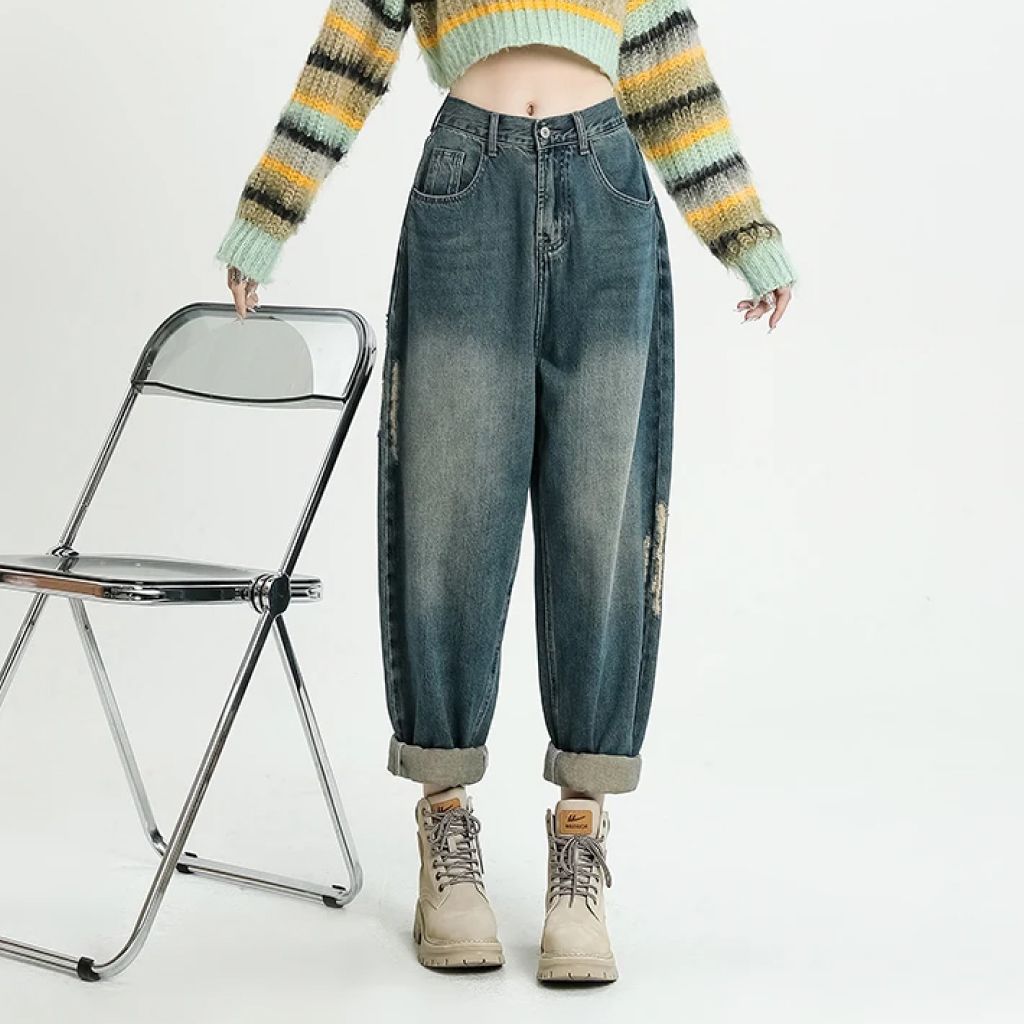 Vintage Loose Slim Ripped Women&