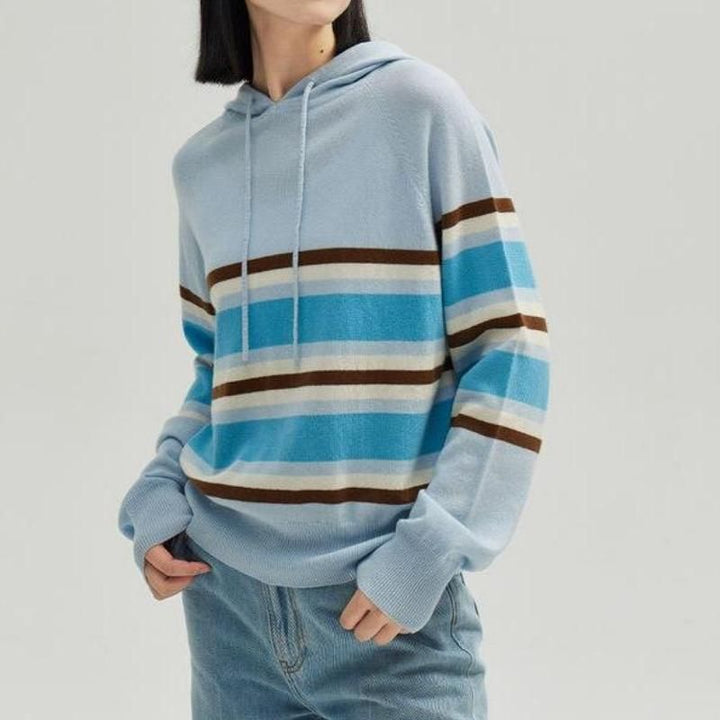 Striped Hooded Blue Sweater