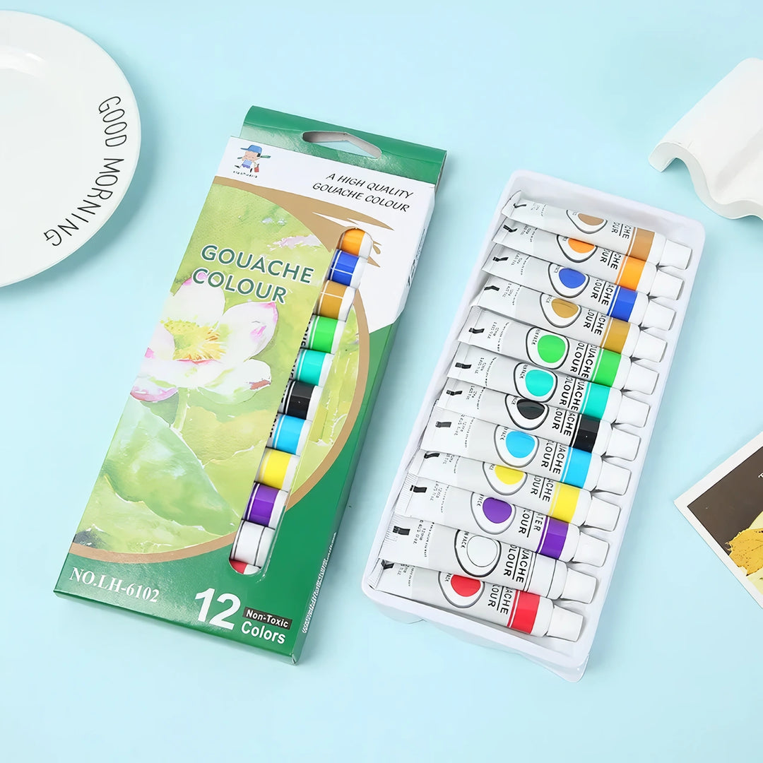 12-Color Gouache Paint Set 12ml - Portable &amp; Vibrant Paints for Artists