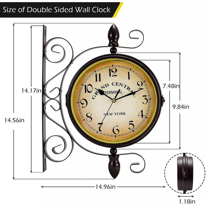 Vintage Brown Double-Sided Hanging Wall Clock